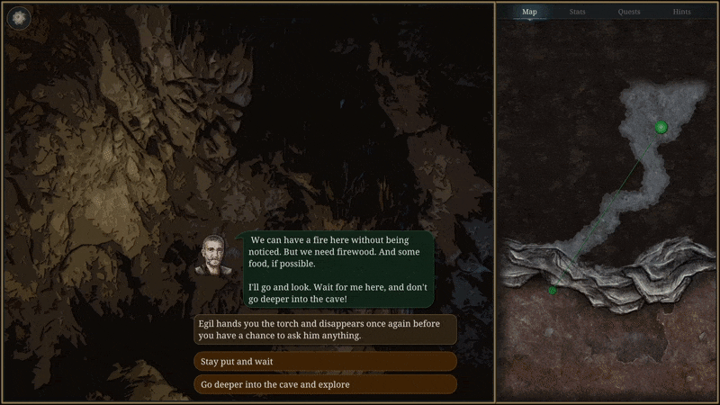 Navigation and inventory management Animation, showing player navigation and choices in the game
